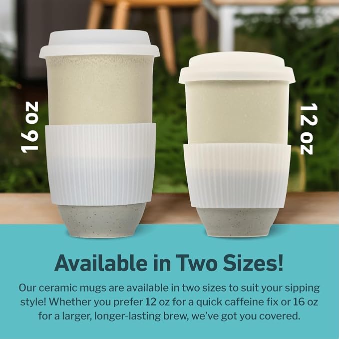 NOVA CERAMICS Travel Mug - Ceramic Coffee Mug With Lid – Microwave & Dishwasher Safe Coffee White & Grey Tumbler - Gifts For Women Men Him Her – 16oz – Mist