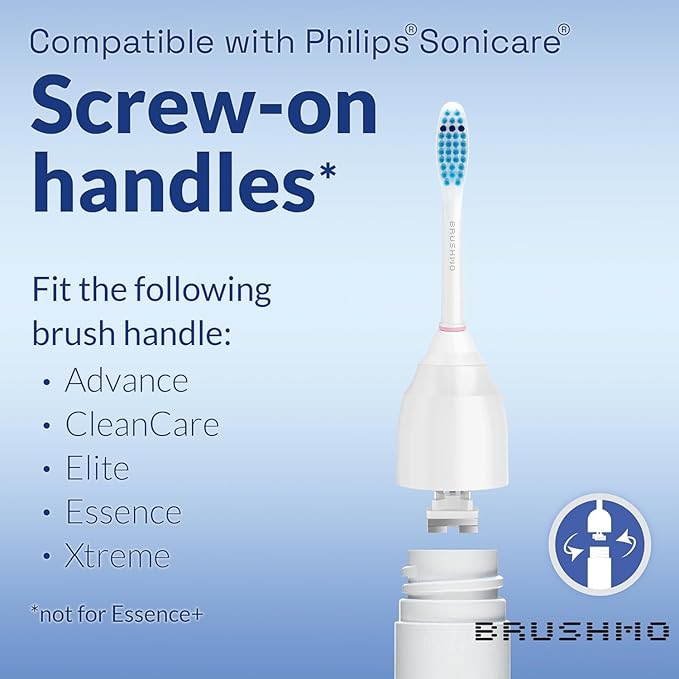 Brushmo e-Series Sensitive Replacement Toothbrush Heads, Compatible with Philips Sonicare Screw-on Electric Toothbrush Handles, 6 Standard Replacement Heads, Ultra Soft Dupont Bristles, BM756, White