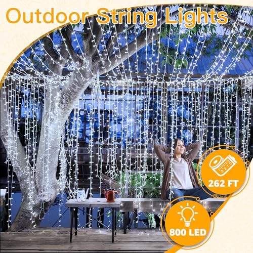 Ollny 262FT 800LED White Christmas Lights Outdoor Indoor Plug in