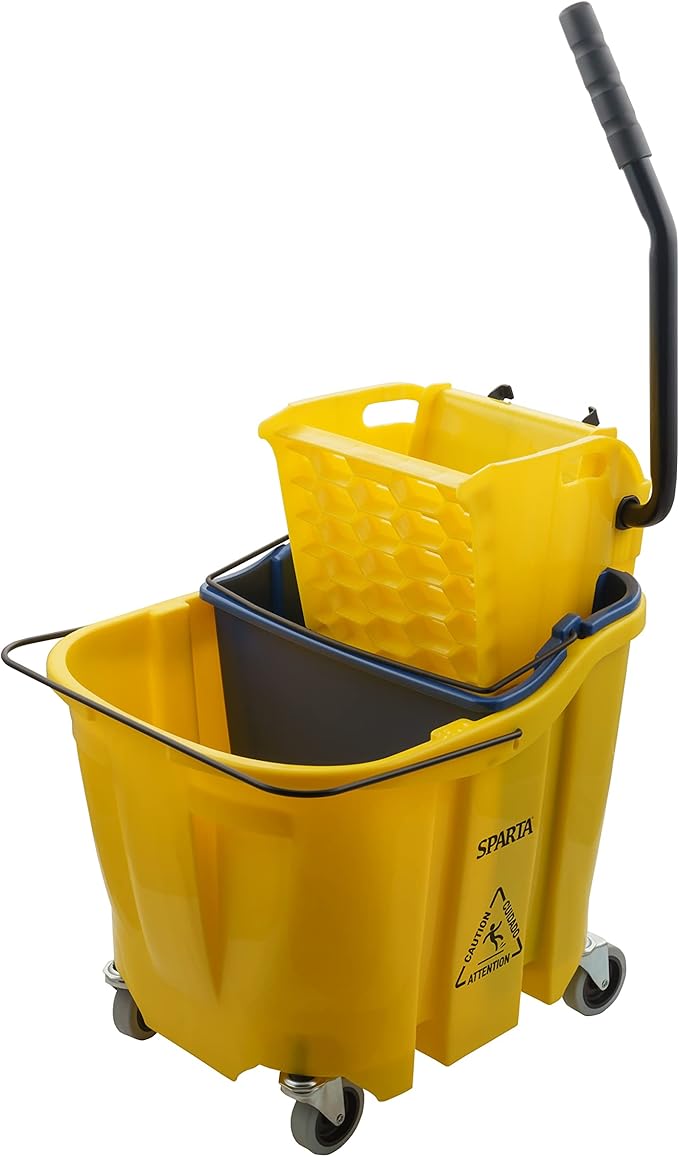 SPARTA OmniFit Mop Bucket System, Durable Mop Bucket, Side Press Wringer, and Soiled Water Insert, Floor Cleaning Essentials for Commercial and Home Use, 35 Qt Capacity, 1 Count, Yellow