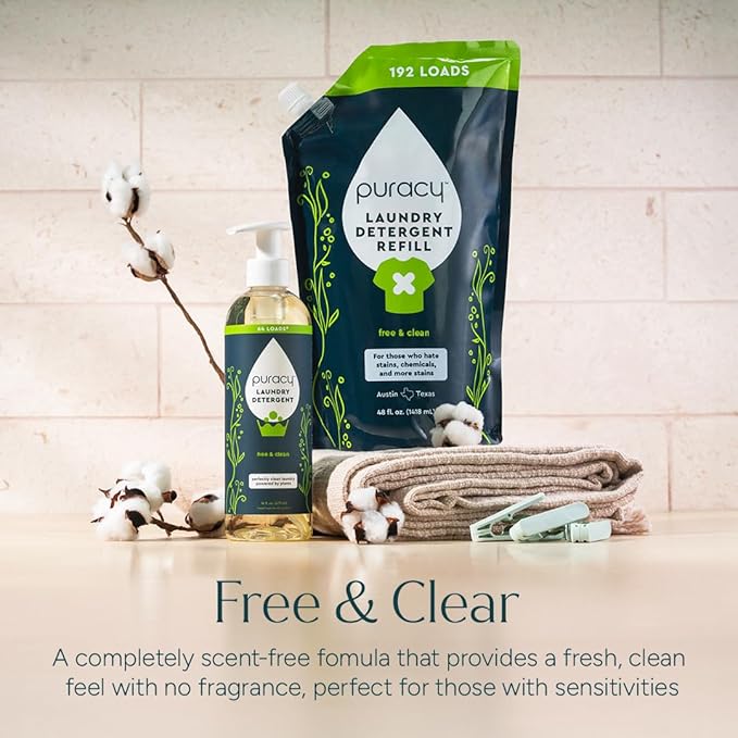 Puracy Laundry Detergent - Enzyme-Powered Liquid Laundry Detergent Concentrate, Natural Laundry Detergent Seen on TikTok, Non-Toxic (Free & Clear, 16 fl oz, 64 Loads) (Pack of 2)