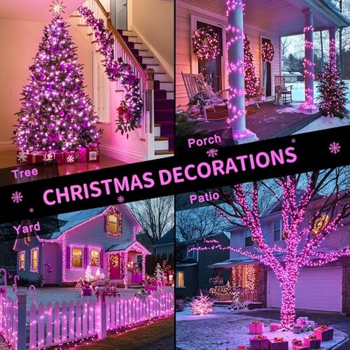 JMEXSUSS 600 LED Pink Christmas String Lights Indoor Outdoor Plug in