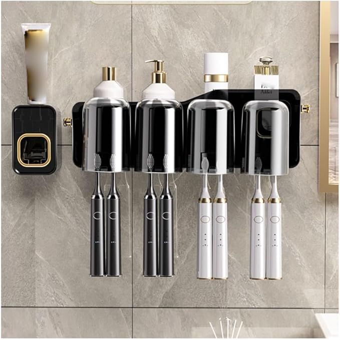 Toothbrush Rack Tooth Cup Toothbrush Shelf Free Punching Mouthwash Cup Toothbrush Shelf Bathroom Toothbrush Cup Wall Hanging Family Tooth Set Bathroom Toothbrush Holder(A)