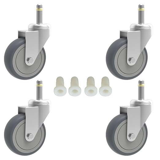RILIDRI 3-Inch Swivel Stem Caster, 7/16-Inch Stem Diameter Rubber Wheel, Heavy Duty TPR Replacement Wheels for Rubbermaid Mop Bucket Cart Grill Casters - 4 Pack