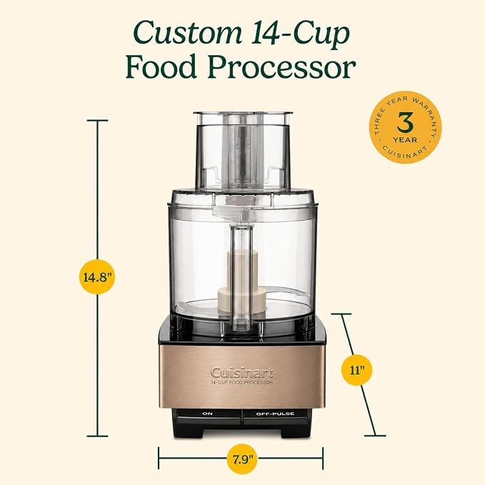 Cuisinart Food Processor 14-Cup Vegetable Chopper for Mincing, Dicing, Shredding, Puree & Kneading Dough, Umber Stainless Steel, DFP-14UMBY
