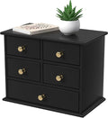 Oak Desk Organizer with Drawers, Durable Wooden Desktop Storage Box with Metal Handles & Non-Slip Silicone Pads, 5 Drawer Tabletop Organizer for Office, Bedroom, Bathroom, Vanity, and Makeup – Black