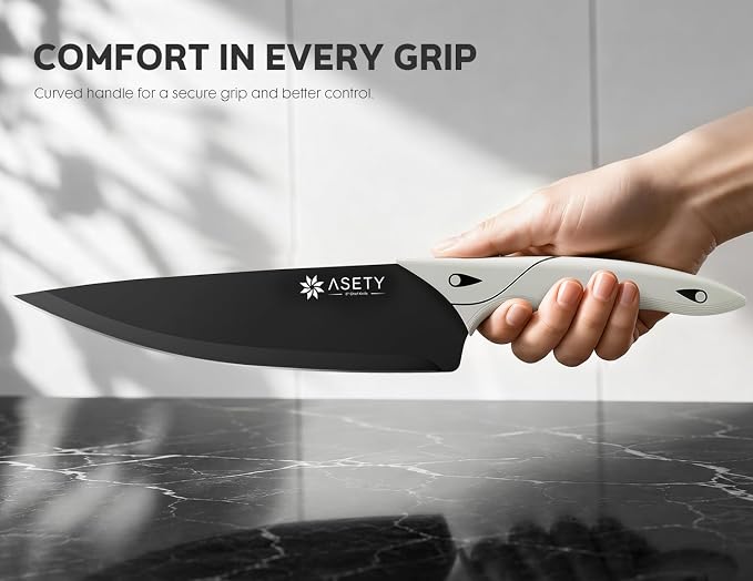 ASETY Kitchen Knife Set with Block 15 PCS, Dishwasher Safe Kitchen Knives | Ultra Sharp Knife block Set, High-carbon Stainless Steel, Chef Knife Set with Built-in Sharpener, Ergonomic handles, Ivory