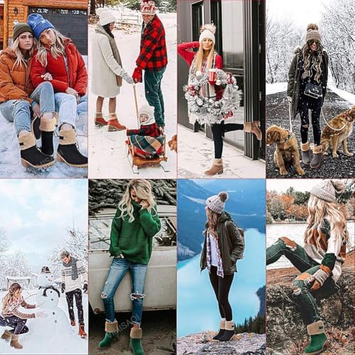 VIMISAOI Mid calf Winter Boots for Women Warm Ankle Snow Chunky Heel Boots