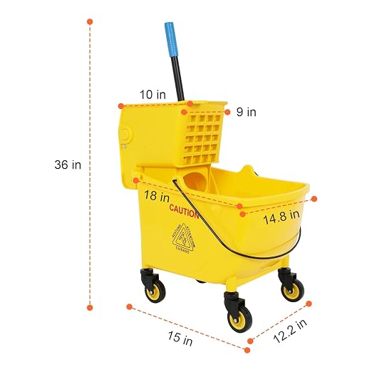 35 Qt Commercial Mop Bucket with Side Press Wringer on Wheels,Yellow Industrial Mops and Bucket Set for Floor Cleaning,Including 1 Industrial Mop ﻿