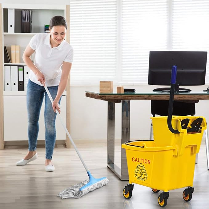 Goplus Commercial Mop Bucket with Wringer, Household Portable Mop Bucket, Ideal for Household and Public Places Floor, 26 Quart Capacity, Yellow (26 Quart)