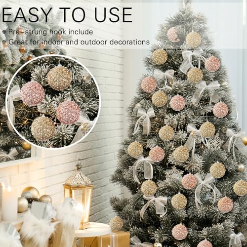 Lyrow 24 Pcs 4" Christmas Ball, Champagne Gold,Rose Gold
