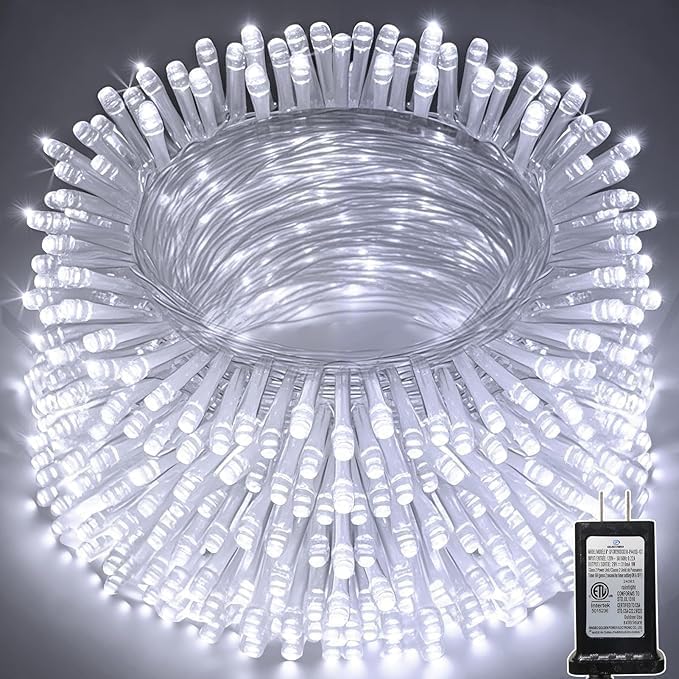 196 FT 500 LED String Lights Outdoor Indoor, Christams String Lights Waterproof 8 Modes & Timer, Fairy Lights Plug in for Bedroom, Weeding, Patio, Party, Christmas Decor (Cool White)