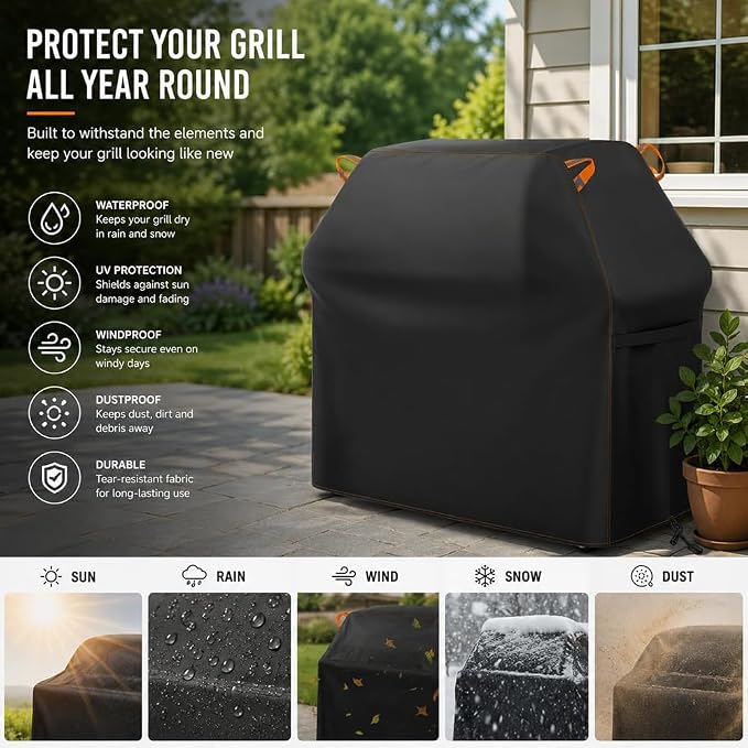 BBQ Grill Cover for Cuisinart Woodcreek 4-in-1 Pellet Grill,Outdoor Barbecue Protectors Weatherproof UV Resistant Oxford Fabric Shield Outdoor Cooking Tools Accessories