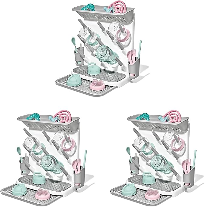 OXO Tot Expandable Drying Rack – Space-Saving Drying Rack | Newborn and Baby Essentials | Breastfeeding Essentials | Dry Baby Bottles | Save Space in Kitchen (Pack of 3)