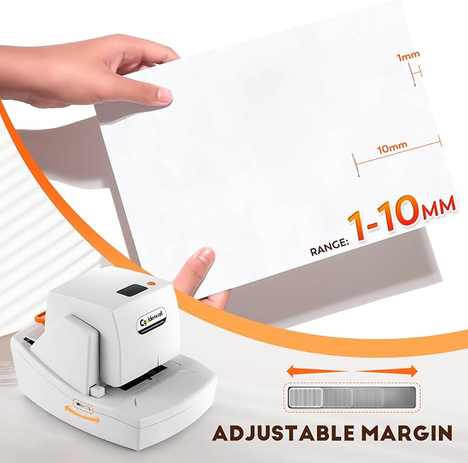 CGOLDENWALL Automatic Heavy Duty Electric Stapler, 70-75 Sheets Capacity, with 6000 Staples, Flat Clinch Jam Free, Speed & Margin Adjustable, 5000 Staples Large Cartridge