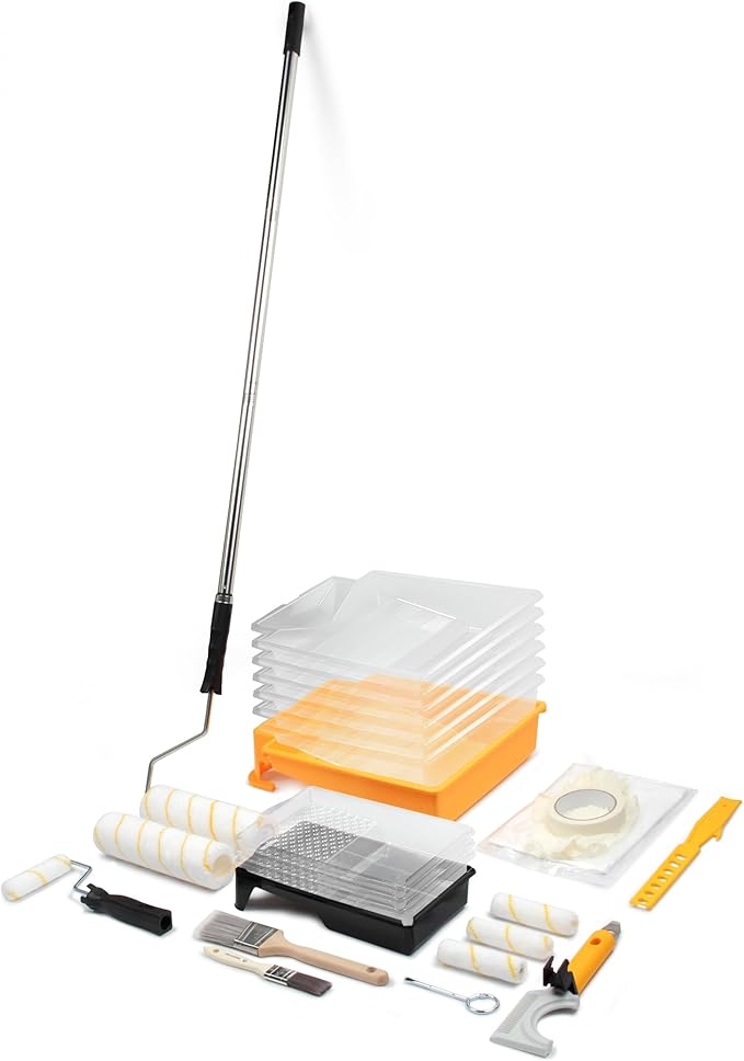 Voomey 28pcs Paint Roller Kit with Extension Pole, 9 Inch & 4 Inch Paint Roller Set, House Painting Supplies for Walls & Ceilings, Complete Painting Tool Kit for Home Interior & Exterior