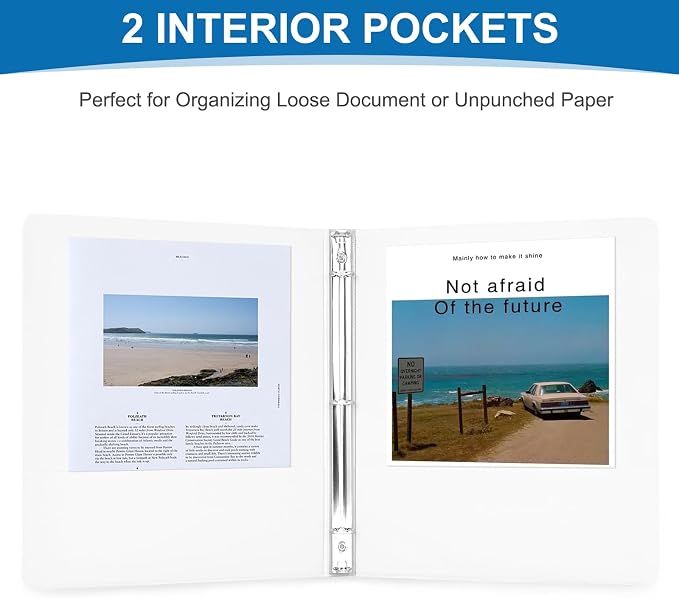 Durable 1/2 Inch 3-Ring Binder, 0.5-inch Round Ring Binder with 2 Inside Pockets, 12 Pack White Binders, Clear View CoverBinder Holds 8.5'' x 11''Paper for Office/Home/Back to School