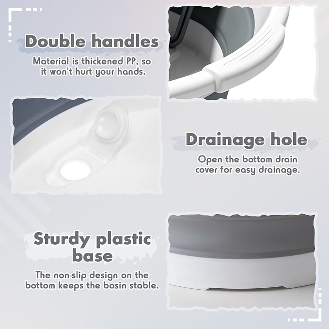 Lounsweer Large Collapsible Washboard Basin for Hand Washing Clothes with 2 Cleaning Brushes Portable Folding Laundry Tub with Non-Slip Washtub for Home Travel Camping