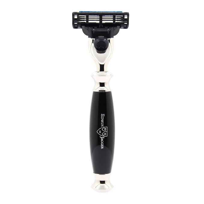 Edwin Jagger S81M586BAMZ Imitation Ebony & Nickel Classic Shaving Set with Pure Badger Shaving Brush, Mach 3 Razor and Shaving Bowl for Shaving Cream or Soap for Men and Women
