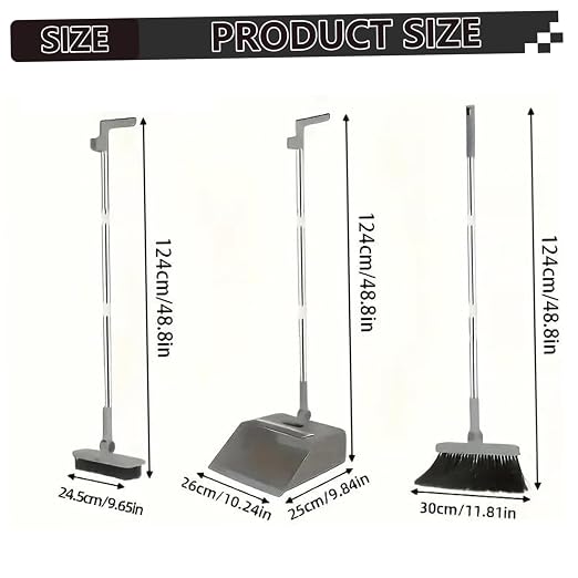 Broom and Dust Pan, Broom and Dustpan Set with Push Brooms, Self-Cleaning Comb & Space-Saving Design for Indoor Outdoor Cleaning (Grey)
