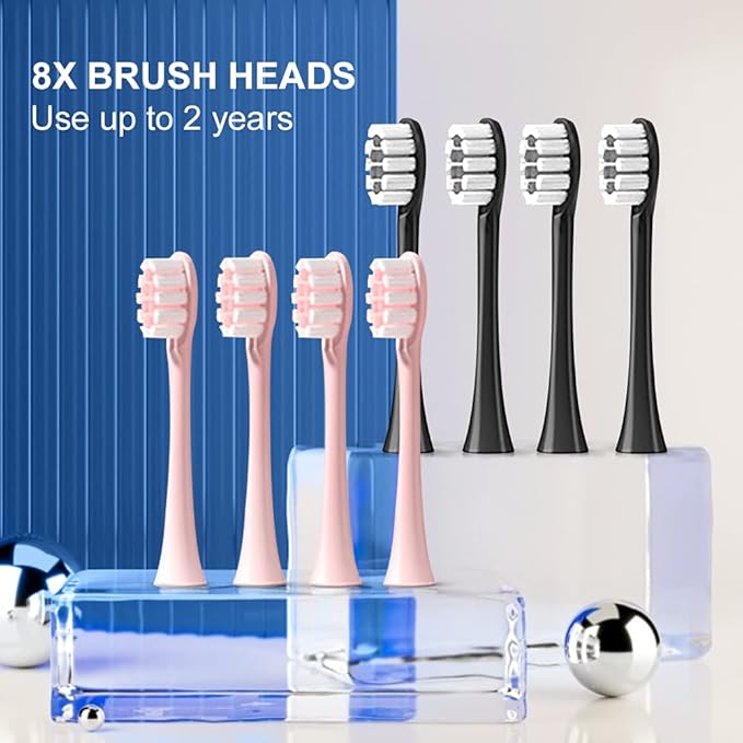 2 Pack Rechargeable Electric Toothbrushes for Adults and Kids, Whitening Tooth Brush with 8 Brush Heads, 6 Cleaning Modes and Smart Timer, Waterproof Cleaning Toothbrushes Set