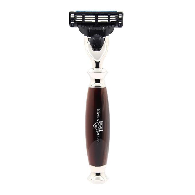 Edwin Jagger S81M582BAMZ Imitation Light Horn & Nickel Classic Shaving Set with Bowl with a Pure Badger Shaving Brush and Mach 3 Razor for Shaving Cream or Soap for Men