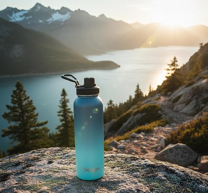Travel Water Bottle with Carrying Bag, 3 Lids (Spout, Straw, Handle), and Bottle Brush; Leak Proof, Quality, Vacuum Insulated, Stainless Steel (Storm Cloud, 40 oz)