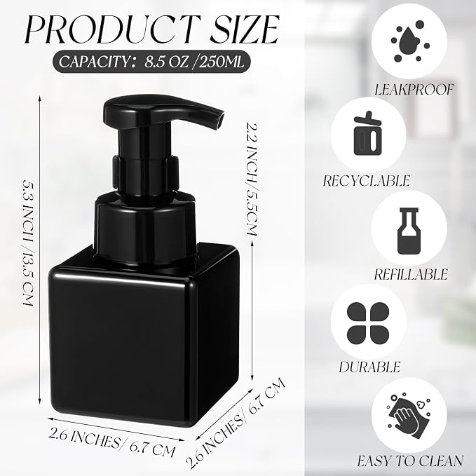 Domensi Foaming Soap Dispenser 8.5 oz Foam Pump Bottle Bulk Empty Travel Foaming Dispenser Refillable Hand Soap Plastic Pump Bottle Travel Clear Container for Bathroom Vanities(24 Pcs,Whole Black)