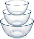 Borosilicate Glass Mixing Bowls Set of 3 (2.8, 2.2, 1.1QT) - Heavy Duty, Scratch Resistant, Non-Toxic & Lead-Free – Oven/Microwave/Dishwasher/Freezer Safe – Ideal for Meal Prep, Baking & Serving
