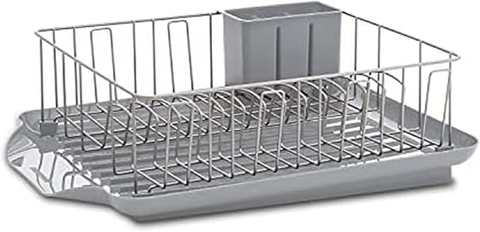 Farberware Classic 3-Piece Dish Drying Rack Set, Gray - Rust-Resistant Dish Rack for Kitchen Counter with Self-Draining Board and Flatware Caddy