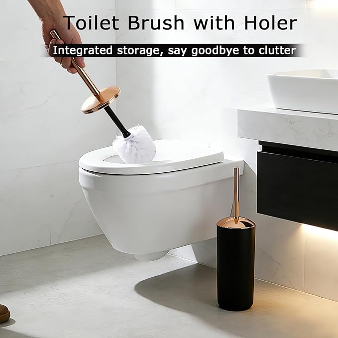 9 Pieces Black Bathroom Accessories Set, Gorgeous Bathroom Set, Trash Can, Toilet Brush, Soap Dispenser and Toothbrush Holder, Soap Dish, Tumber, Qtip Holder, Tray, Sink Countertop Set Decor