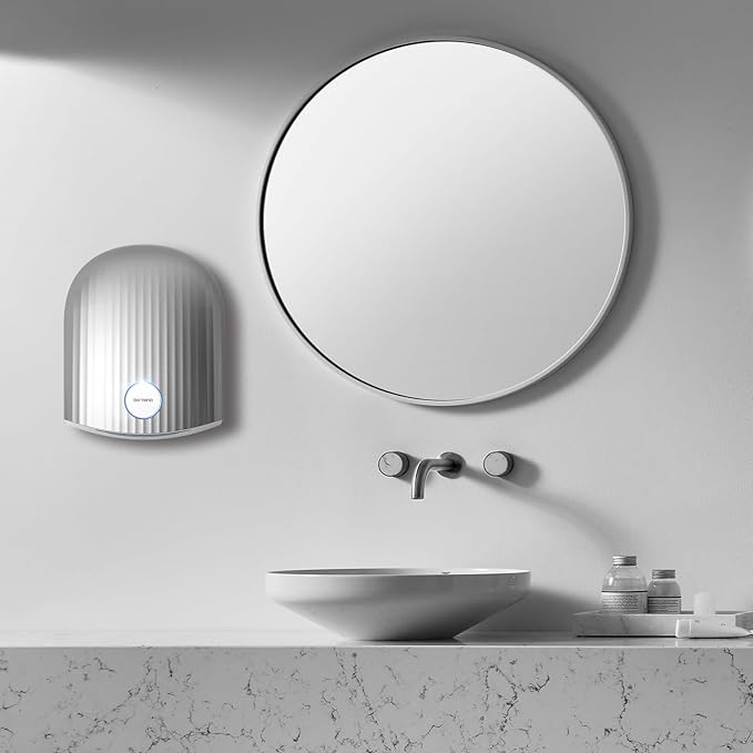 Commercial Hand Dryer Bathroom 110V Compact Electric Hand Dryers for Bathrooms Commercial High Speed Plug in Hand Dryers Home LED Work Light and Low Noise Silver