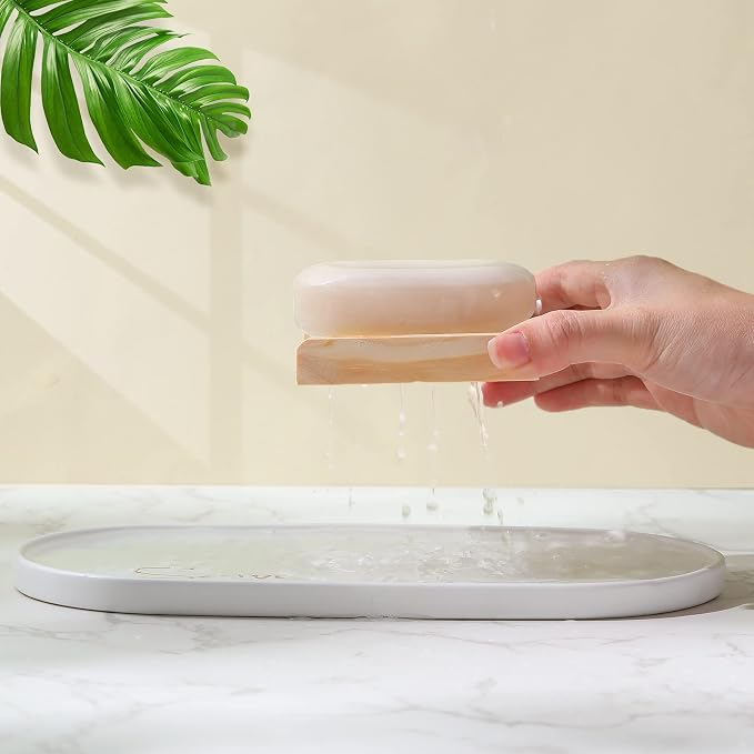 Amyhill 100 Pcs Bamboo Wood Soap Dish Bulk Bathroom Wooden Soap Holder Savers Self Draining Dishes Handcraft Tray, 3.3 x 3.3 x 0.67 Inch (Wood Color)