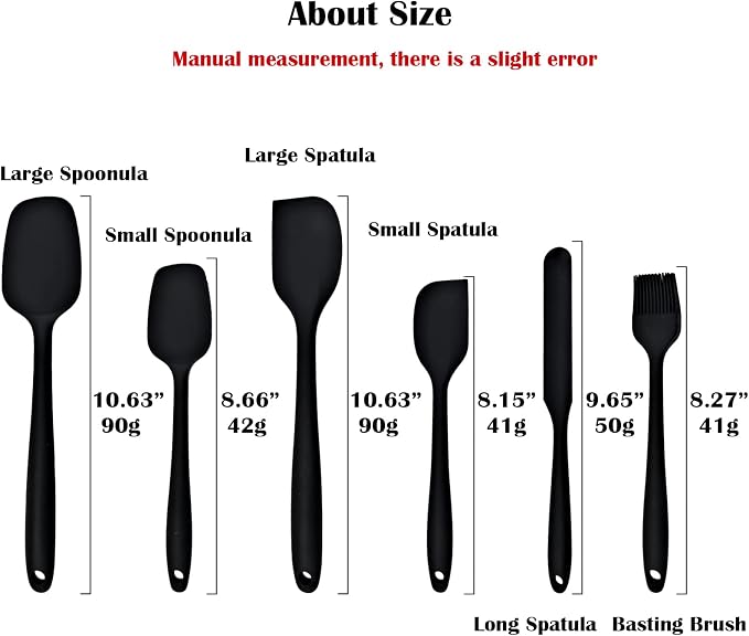 6-piece Silicone Spatula Heat Resistant Kitchen Spatulas Basting Brush for Non Stick Cooking and Baking, Flexible Spatula, Dishwasher Safe, Rubber Spatula - Black