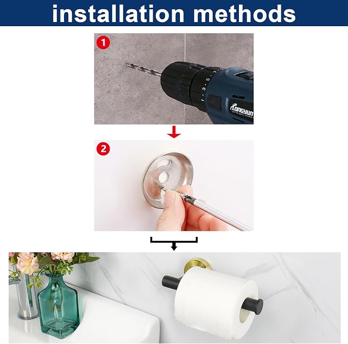 NearMoon Bathroom Toilet Paper Holder, Premium SUS304 Stainless Steel Rustproof Wall Mounted Toilet Roll Holder for Bathroom, Kitchen (1 Pack, Black and Gold)