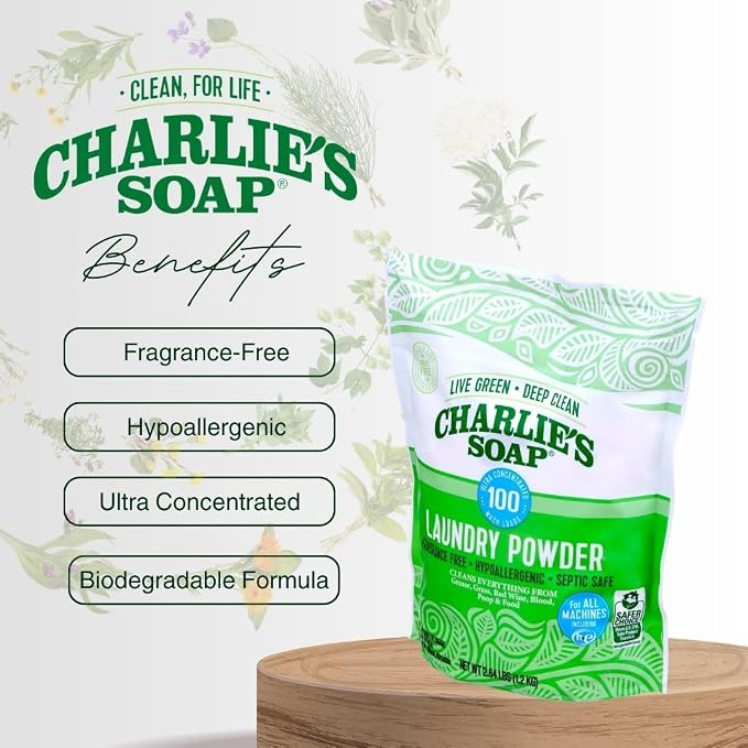 Charlie’s Soap Laundry Powder (100 Loads, 2 Pack) Hypoallergenic Deep Cleaning Washing Powder Detergent – Eco-Friendly, Safe, and Effective