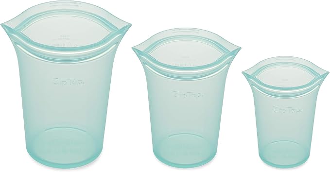 Zip Top Reusable Food Storage Bags | 3 Cup Set [Teal] | Silicone Meal Prep Container | Microwave, Dishwasher and Freezer Safe | Made in the USA
