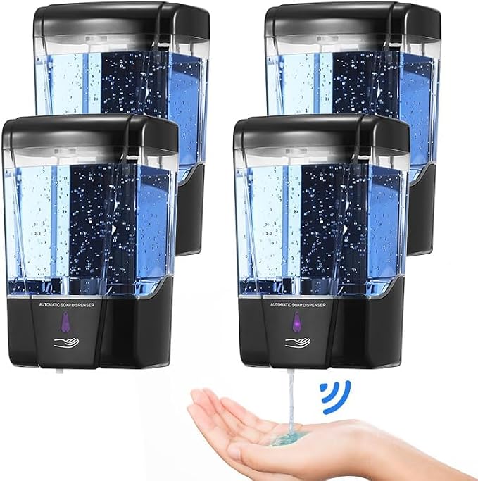 4 Pack Automatic Soap Dispenser Touchless,600 ml / 20 oz Commercial Hand Soap Dispenser,Wall Mount Hand sanitizer Dispenser for Bathroom Offices Home Kitchen Hotel（Black）