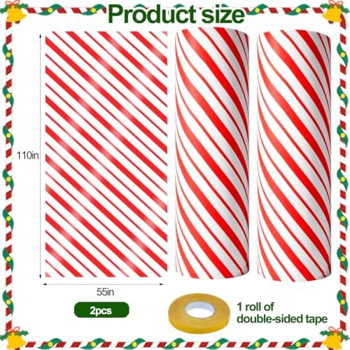 2pack Christmas Candy Cane Column Wraps, Red White Striped Pillar Wrap