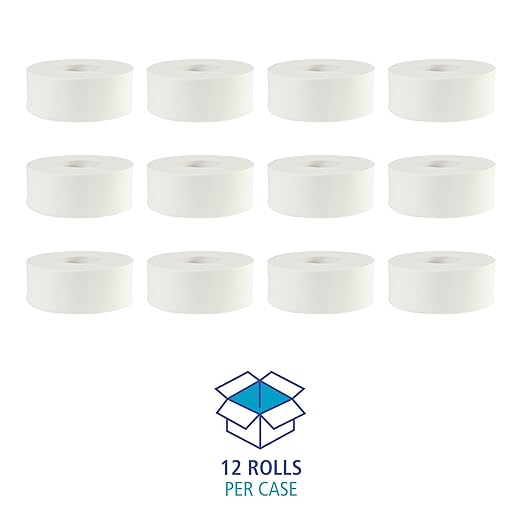 Boardwalk BWK6100 JRT Bath Tissue, Jumbo, 2-Ply, White, 1000 ft/Roll (Case of 12 Rolls)