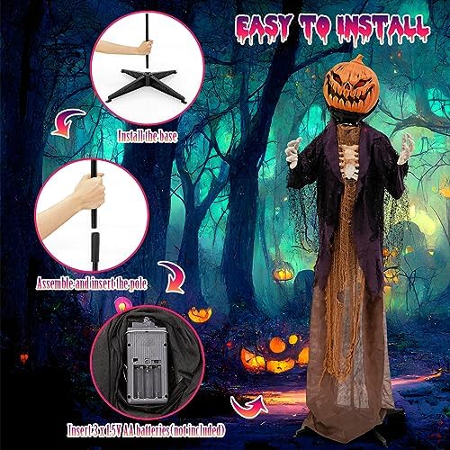 Tangkula 5.6 FT Halloween Animated Pumpkin Scarecrow with Moving Head