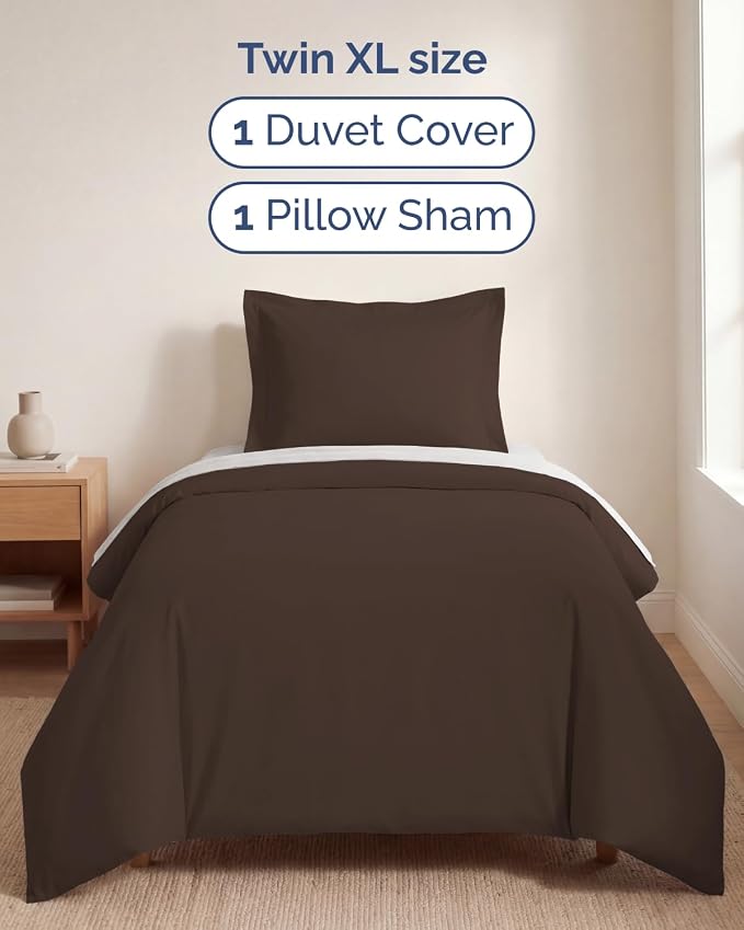Duvet Cover Twin/Twin XL Size Set - Extra Soft Twin/Twin XL Duvet Cover 68" x 90" with 1 Pillow Sham for Women, Men, Kids & Teens - Comfy, Easy-Care & Fade Free with Zipper Closures and Ties (Brown)
