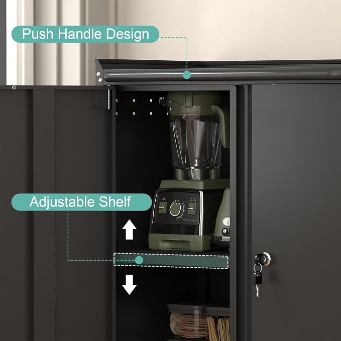 GREATMEET Garage Storage Cabinet with Wheels, Lockable Metal Storage Cabinet, Rolling Tool Cabinet with Adjustable Shelf, Push Handle for Shop, Home, Office, Black