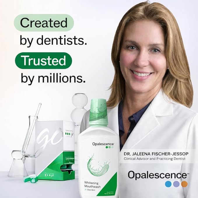 Opalescence Go Teeth Whitening Kit 15% Hydrogen Peroxide 7 Treatments with Original Toothpaste 4.7 oz and 1 oz Travel Size Plus Alcohol Free Mouthwash and Toothbrush 5166-5447-6238T