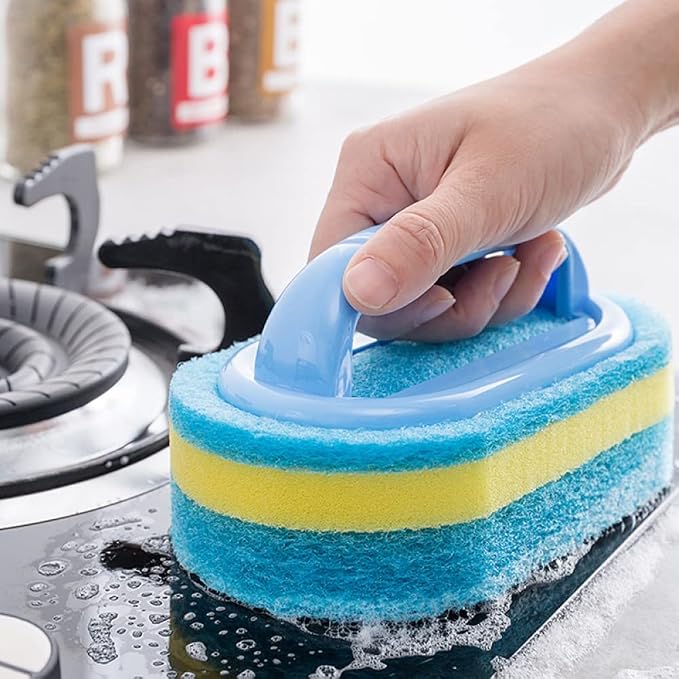 Handle Sponge Brush Kitchen Bathroom Cleaning Plastic