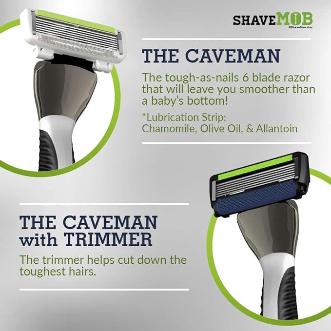 ShaveMOB 6-Blade Men's Razor Kit (Flex Head Handle with 4 Refills) (No Trimmer) - The Caveman Shaving Kit