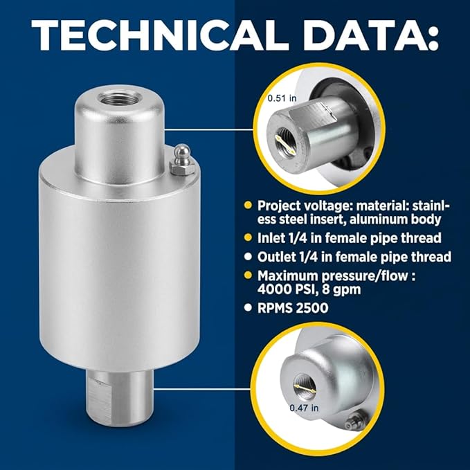 Surface Pressure Component for Torque Signal Monitoring - Swivel Head Assembly Compatible with BE Whirl-A-Way 16"-30" Cleaners - Replaces 85.790.004 85.403.007 85.403.010-4000 PSI 8 GPM