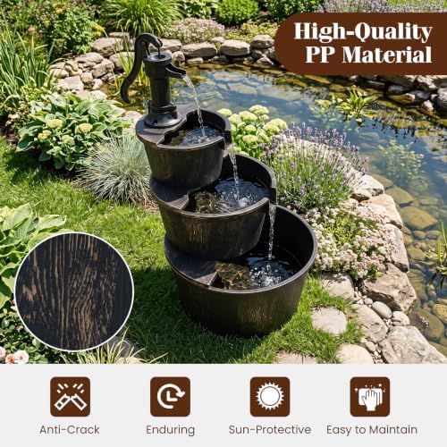 Giantex 3-Tier Barrel Waterfall Fountain with Electric Pump, 37''