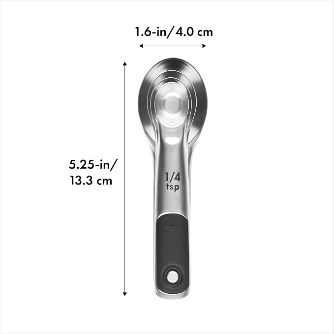 OXO Good Grips 3-Piece Angled Measuring Cup Set, Black & Good Grips 4 Piece Stainless Steel Measuring Spoons with Magnetic Snaps