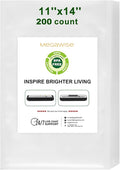 MEGAWISE Vacuum Sealer Bags 11" x 14", 200 Count, BPA-Free, Textured Design for Stronger Seal, Works with MEGAWISE & All Vacuum Sealers